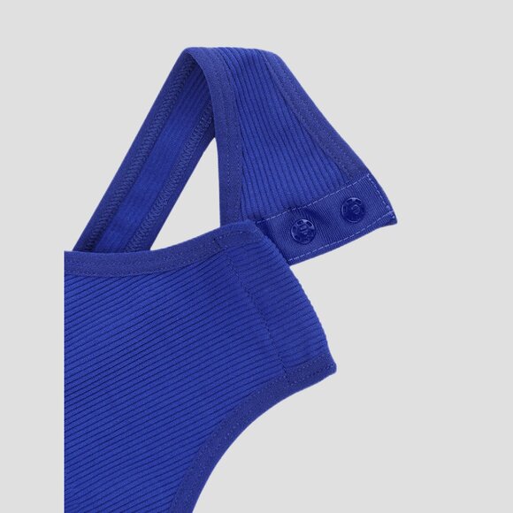 Off the Shoulder Tummy-Control Bodysuit, Blue - Picture 6 of 7